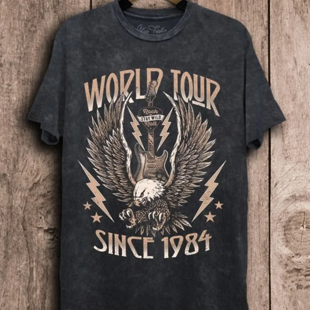 Brand New World Tour Short Sleeve Mineral Wash Crew Neck Tshirt - Picture 1 of 1